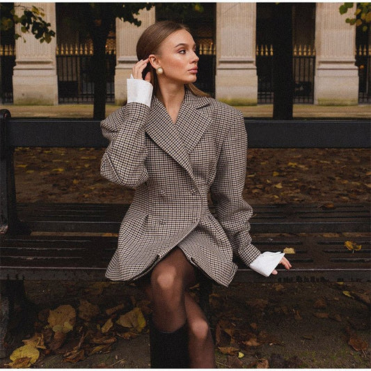 Plaid Suit Jacket: Waist - Tight Fit | Lovelys - Gray - S | lovelys