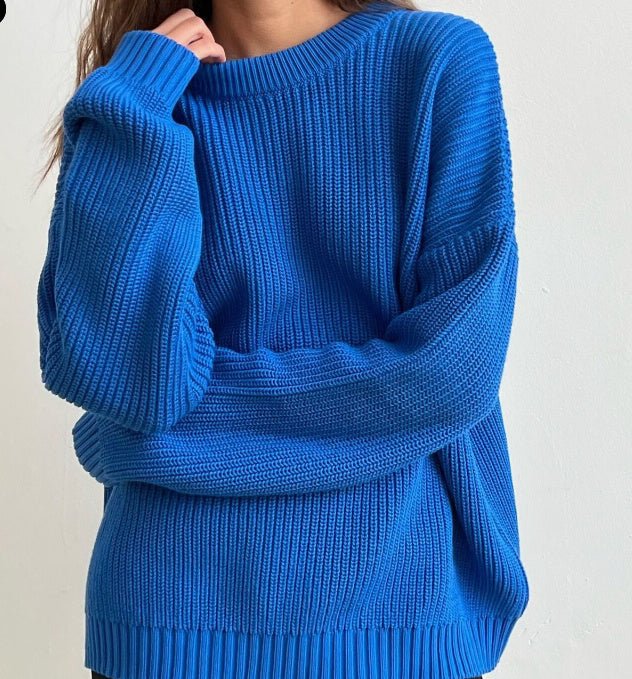 Blue pullover sweater lovelysboutique loose fit lamb wool cozy women's acrylic