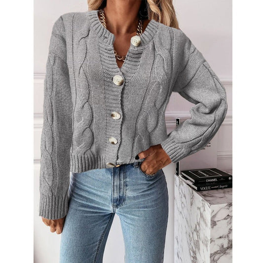 Lovelysboutique cozy knit cardigan grey button closure fall winter women's