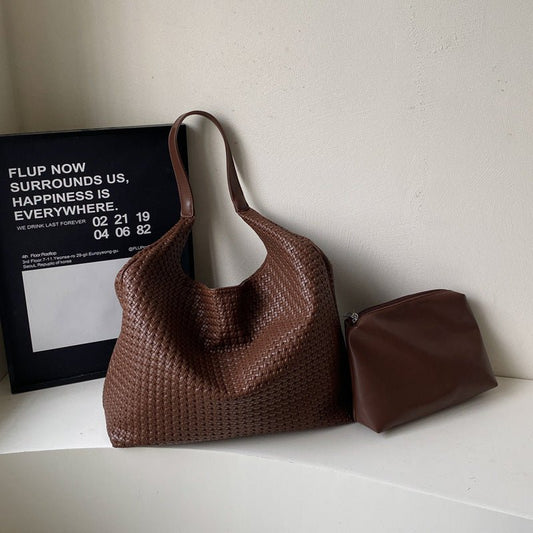 Woven Tote Bag: Retro High - Grade Style | Lovelys - Coffee Color - | lovelys