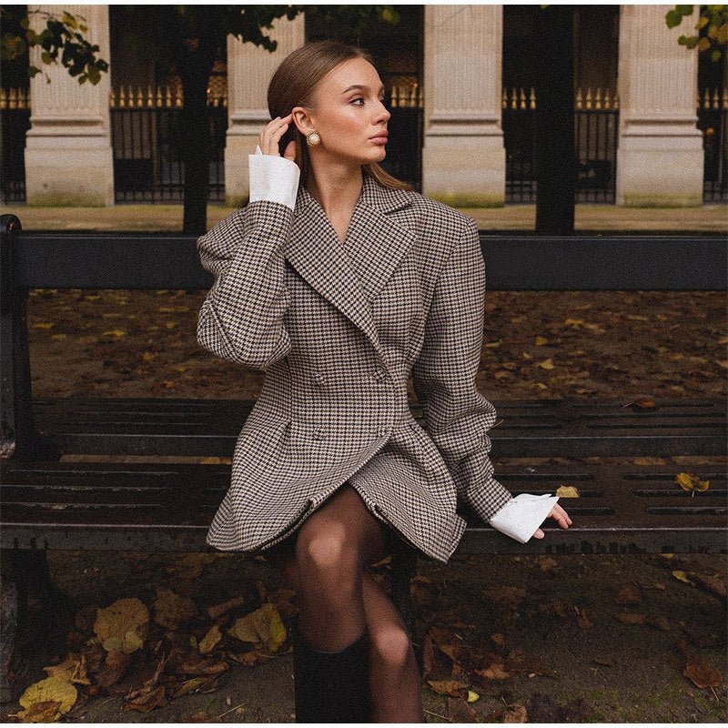 Plaid Suit Jacket: Waist - Tight Fit | Lovelys - Gray - S | lovelys