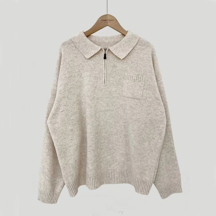 Half Zip Pullover: Casual Knit Sweater | Lovelys - Oatmeal - One size | lovelys
