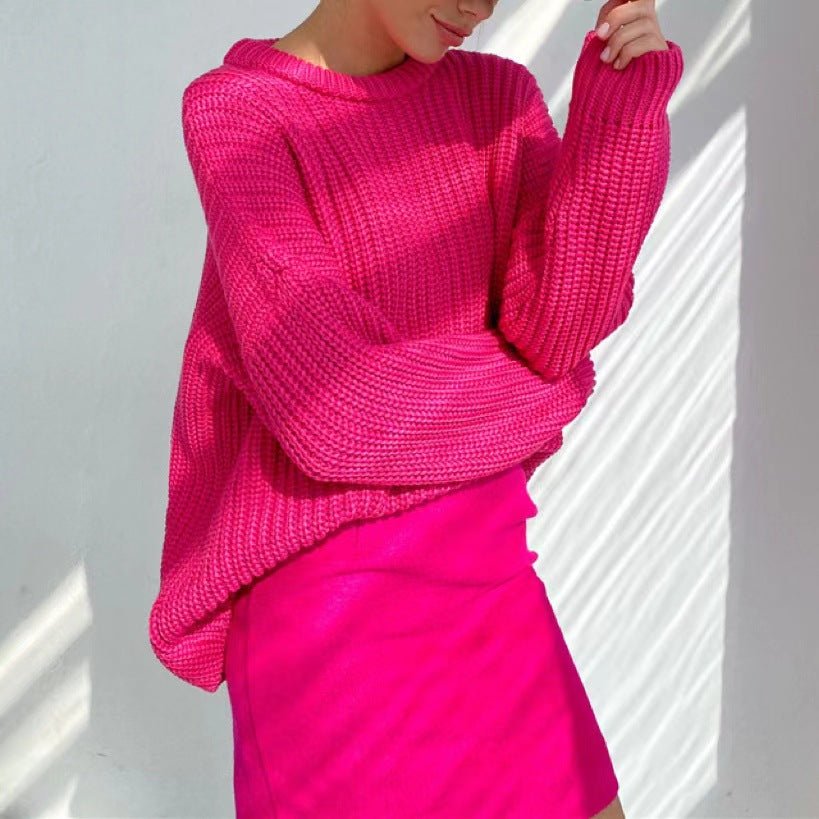 Loose Pullover Sweater Cozy Lamb Wool | Lovelys - Rose Red - L | lovelys