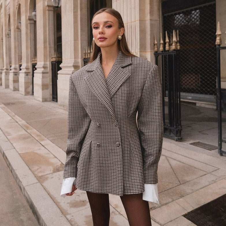 Plaid Suit Jacket: Waist - Tight Fit | Lovelys - Gray - S | lovelys