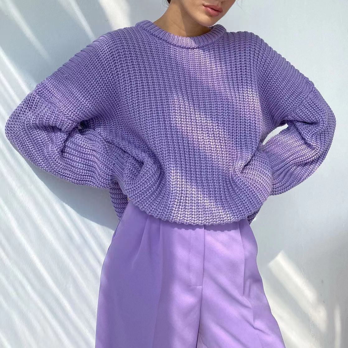 Purple pullover sweater lovelysboutique loose fit lamb wool cozy women
