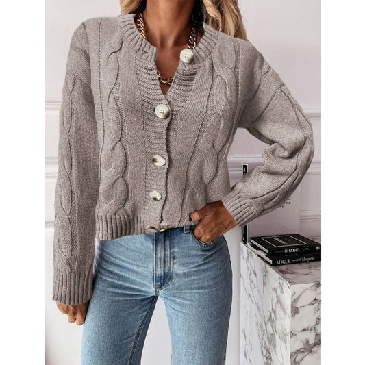 Women's knit cardigan lovelysboutique dark khaki polyester cozy fall winter
